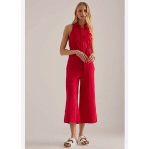 Anthropologie Maeve Red Cropped Halter Jumpsuit, Magic Fabric Edition, size 4